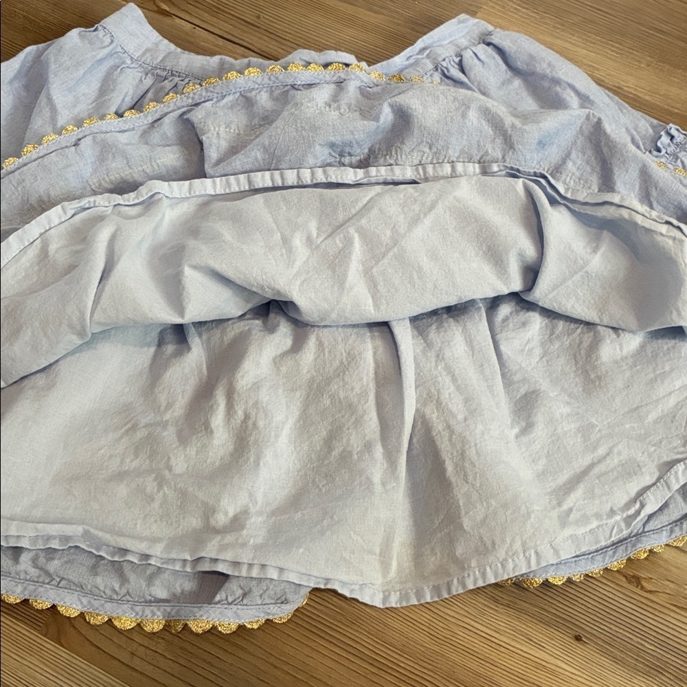 Mini Boden Tiered Cotton Mini Skirt Light blue Gold accents Lined Girls 13-14Y - Picture 5 of 10